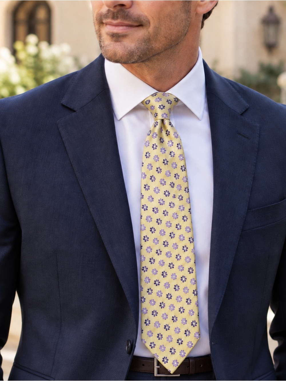 Trussini Cravatte Men’s Silk Floral Tie Handmade in Italy Yellow Purple